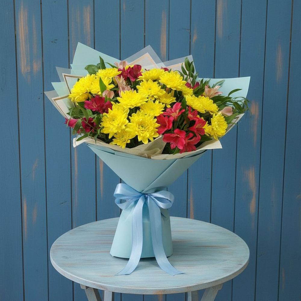 Букет цветов из: Альстромерии и Хризантемы в Борисовке Краснодарского края