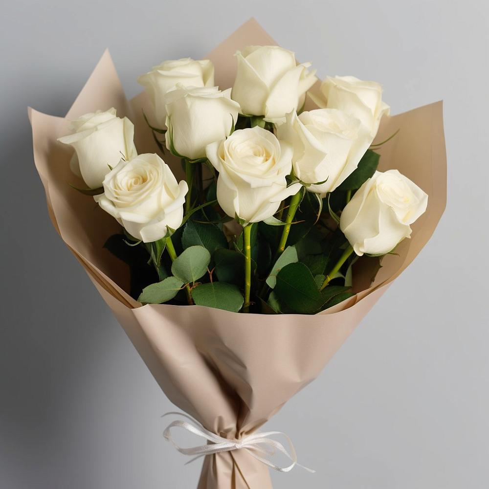 Букет 9 Белых роз Эдлесс Лав в Борисовке Краснодарского края