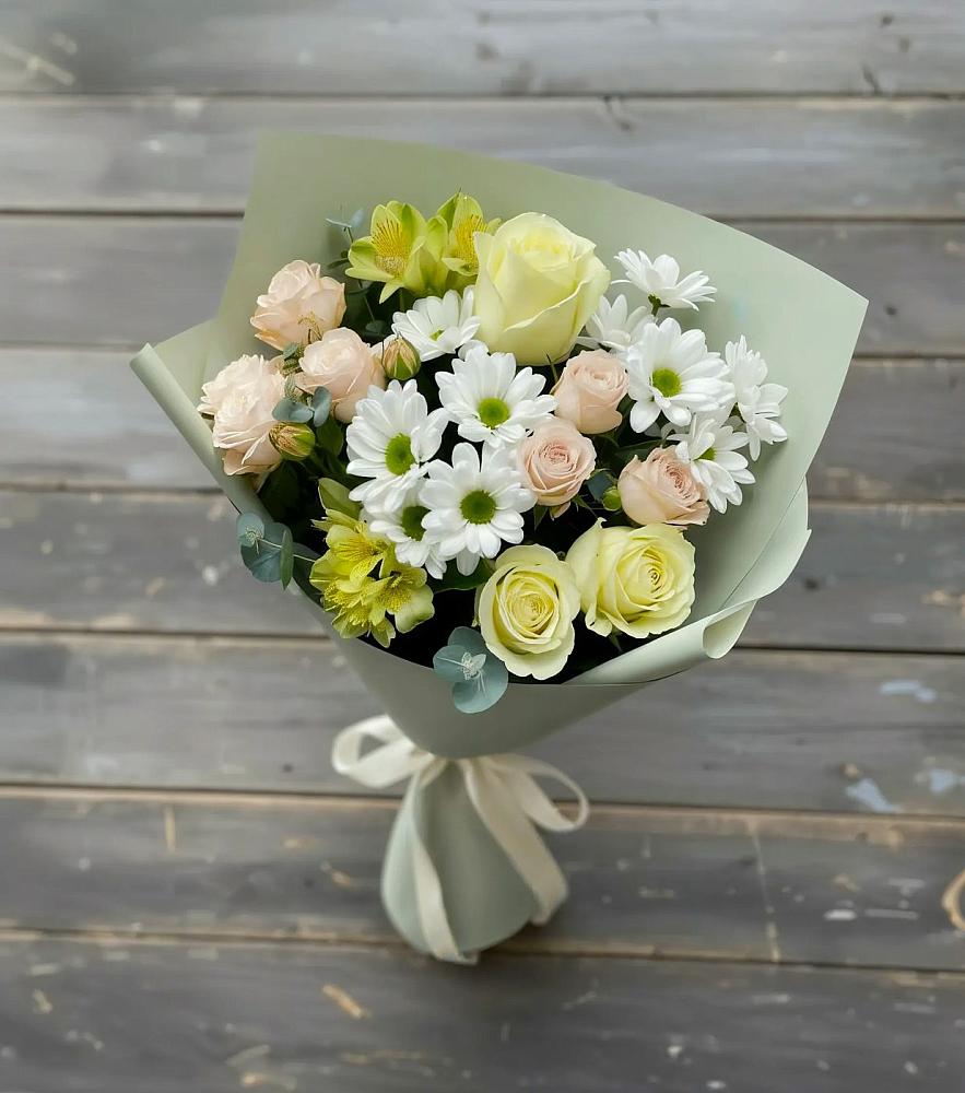Букет цветов из: Альстромерии, Розы и Хризантемы в Борисовке Краснодарского края