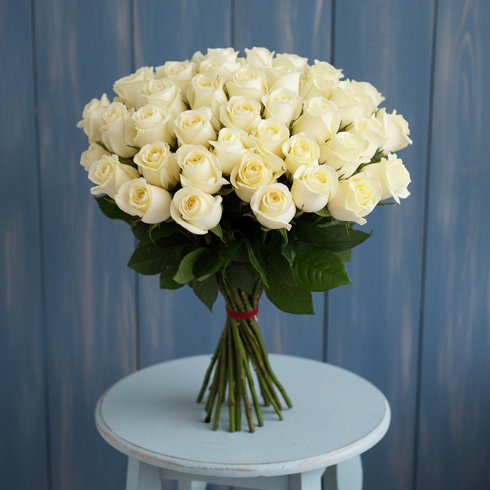 Букет 51 Белая роза Эдлесс Лав в Борисовке Краснодарского края
