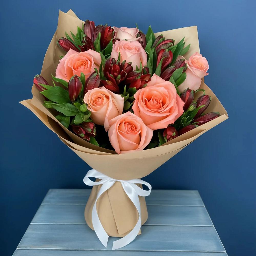 Букет цветов из: Розы и Альстромерии в Борисовке Краснодарского края