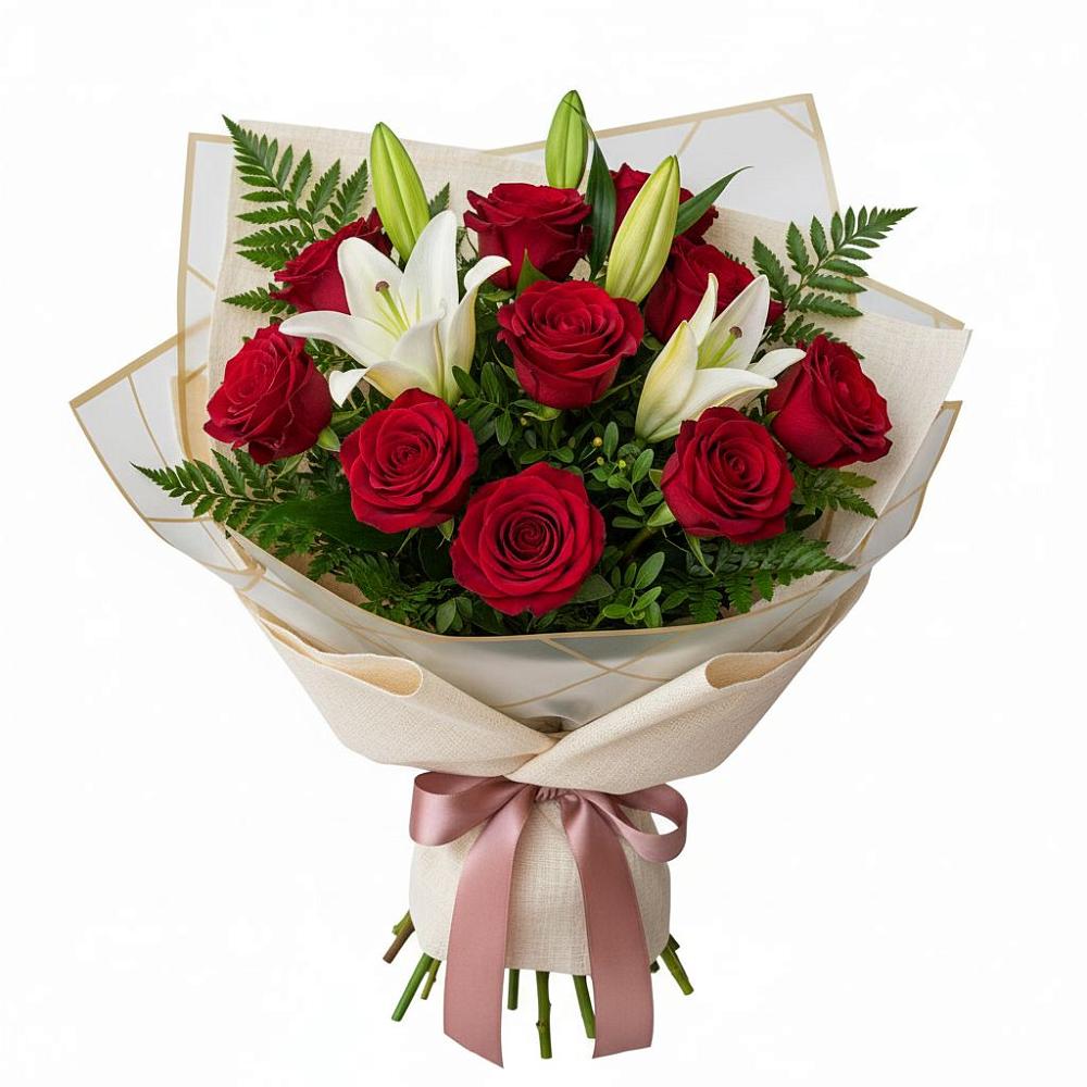 Букет цветов из: Лилии и Розы в Борисовке Краснодарского края