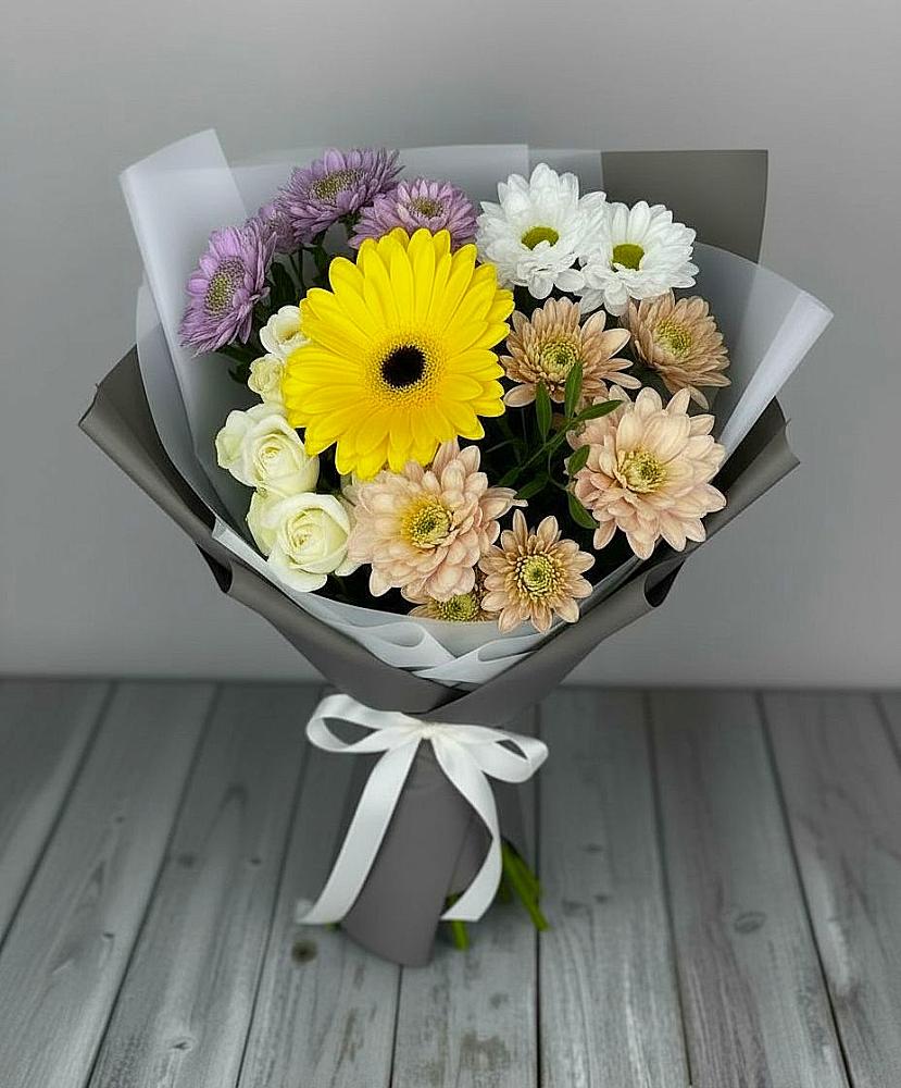 Букет цветов из: Розы, Герберы и Хризантемы в Борисовке Краснодарского края