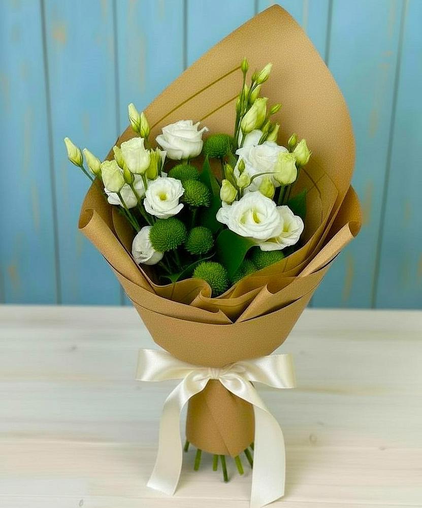 Букет цветов из: Хризантемы и Лизиантусы в Борисовке Краснодарского края