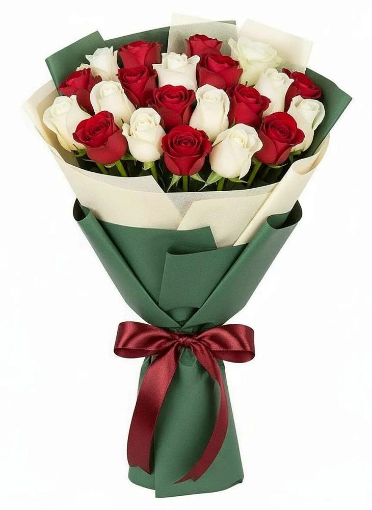 Букет Микс из красных и белых роз в Борисовке Краснодарского края