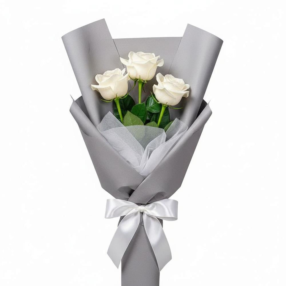 Букет 3 белые розы в Борисовке Краснодарского края
