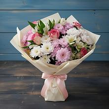 Букет цветов из:  Хризантемы, Альстромерии и Розы в Борисовке Краснодарского края