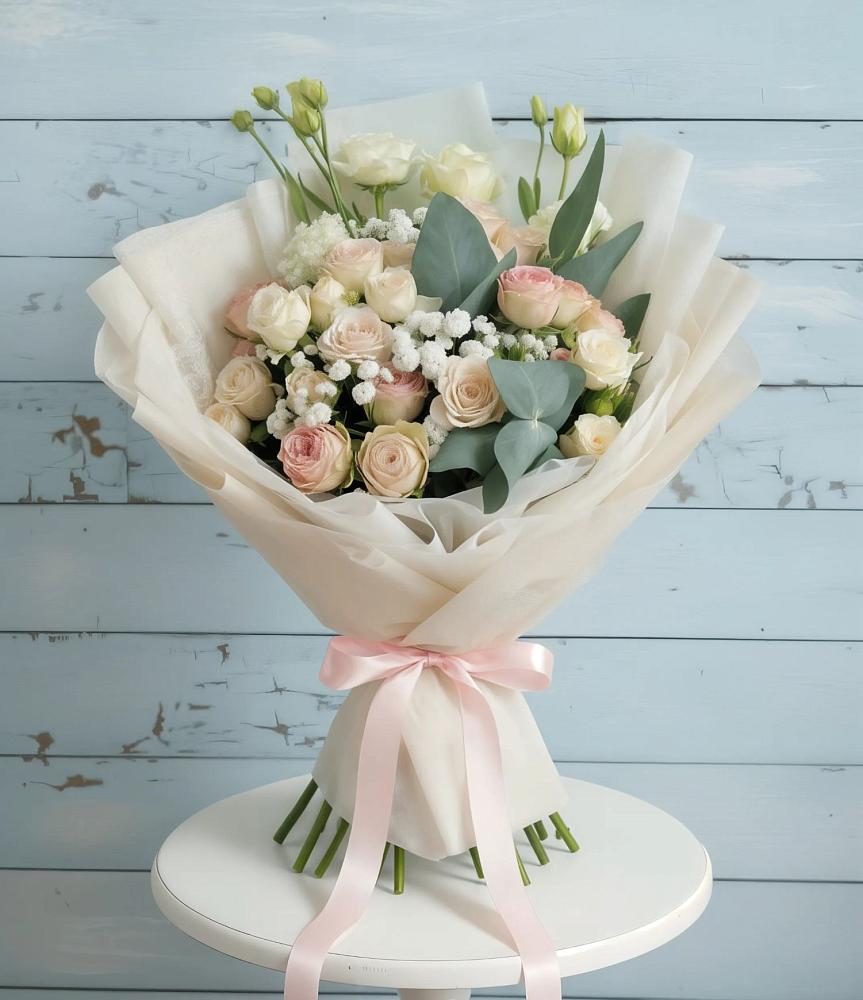 Букет цветов из: Розы и Лизиантусы в Борисовке Краснодарского края