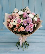 Букет цветов из:  Хризантемы, Розы и Альстромерии в Борисовке Краснодарского края