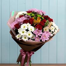 Букет цветов из:  Розы, Хризантемы и Альстромерии в Борисовке Краснодарского края