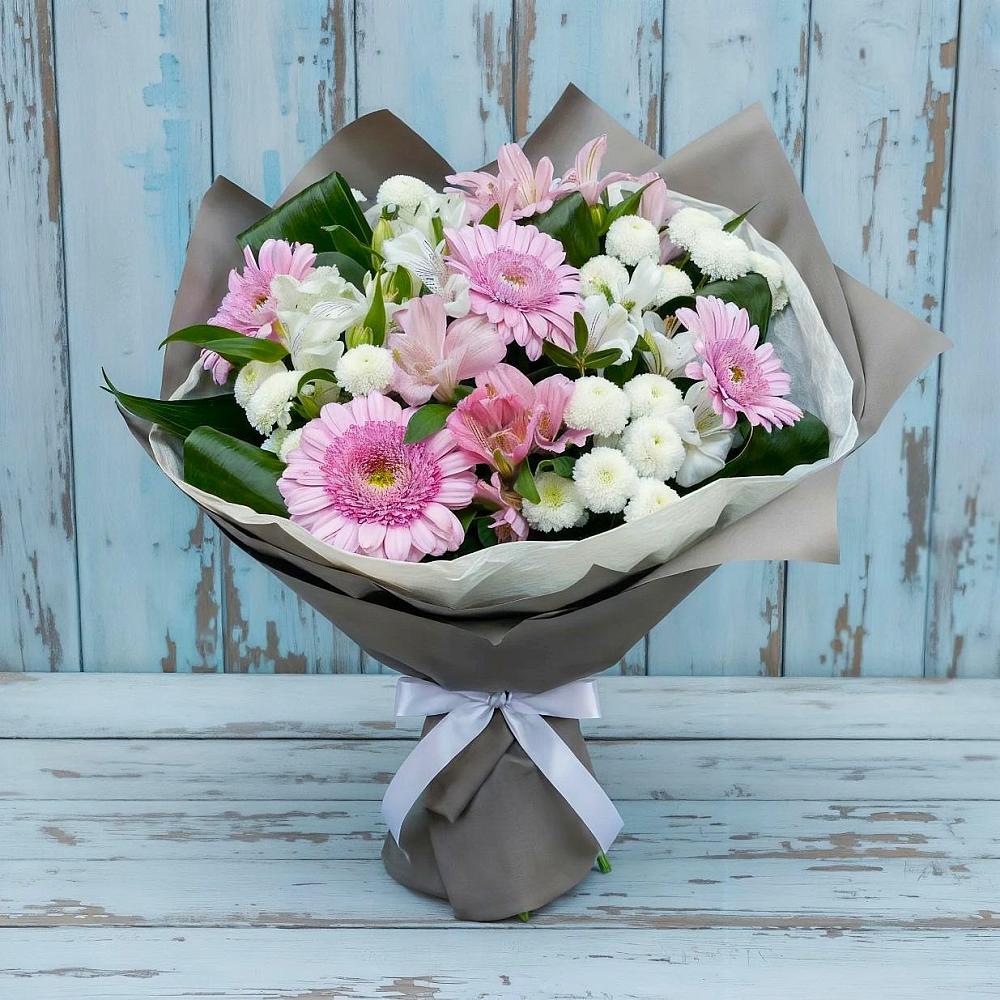 Букет цветов из: Герберы, Альстромерии и Хризантемы в Борисовке Краснодарского края